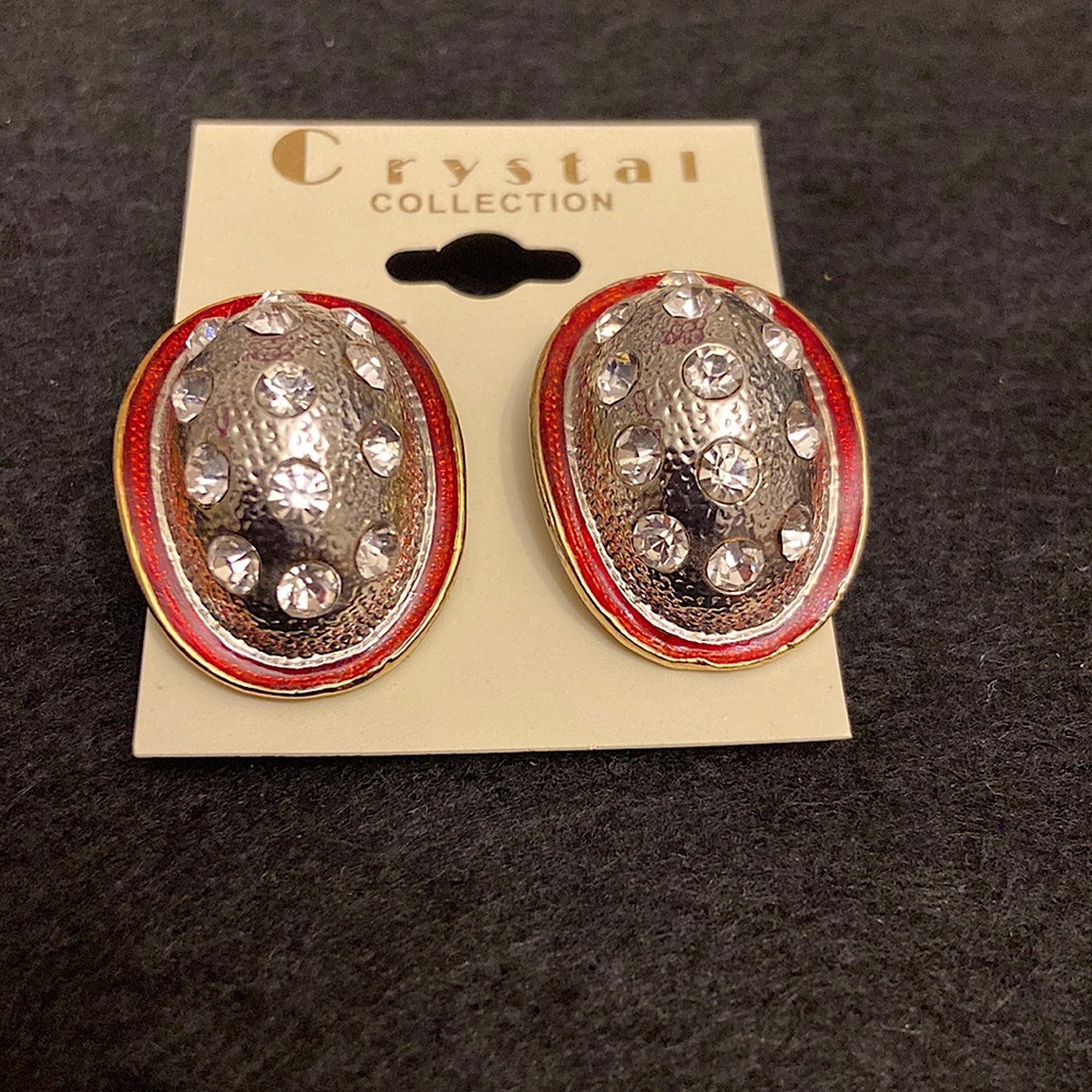 Women’s Silver Color Rhinestones Colorless Red & Gold Trim Cowgirl Hat Earrings